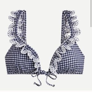 J crew scalloped ruffle bikini top in gingham